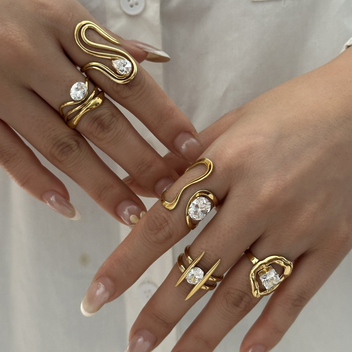 Classy Geometric Zirconia Open Ring Set