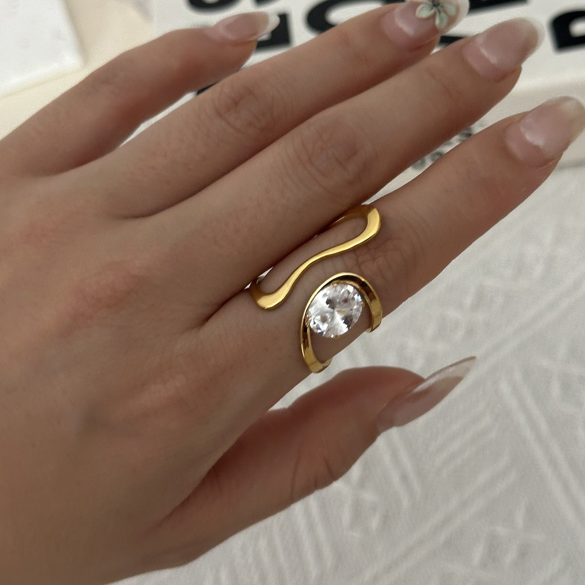 Classy Geometric Zirconia Open Ring Set