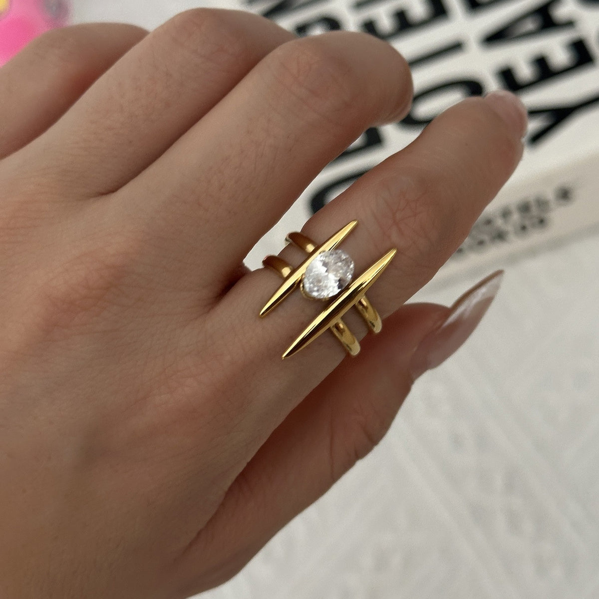 Classy Geometric Zirconia Open Ring Set