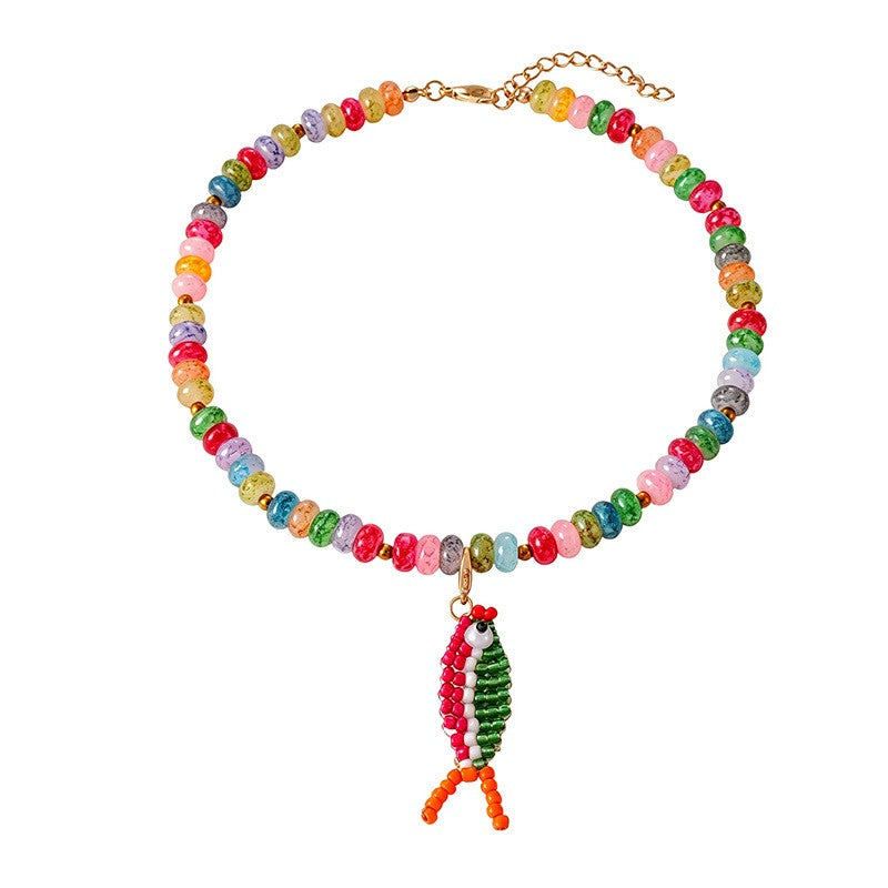 Boho Colorful Beaded Fish Choker Necklace