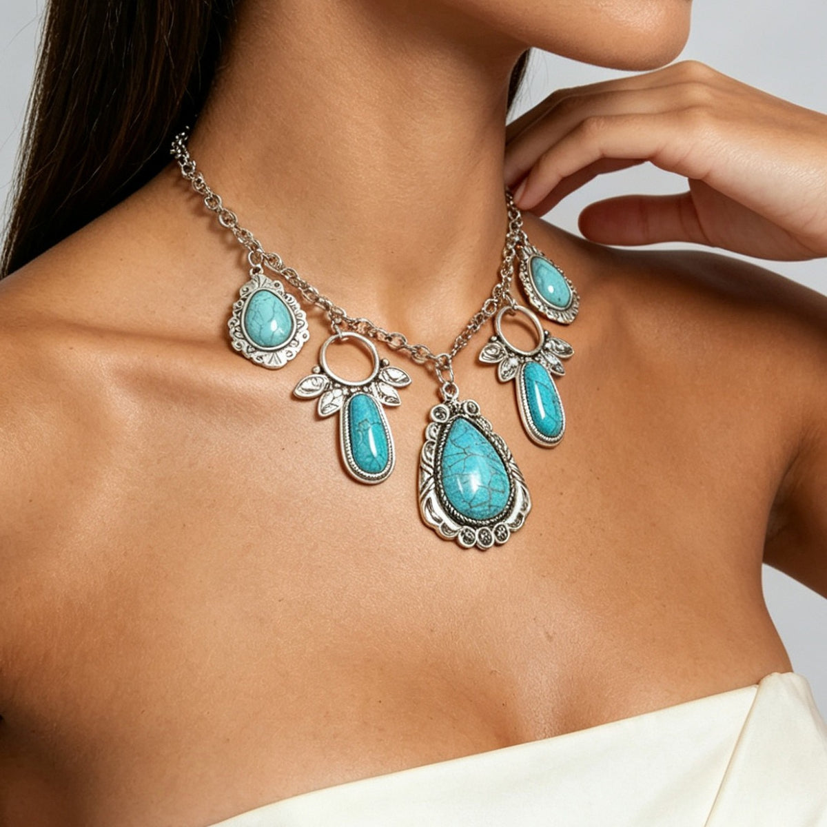 Boho Layered Turquoise Teardrop Necklace