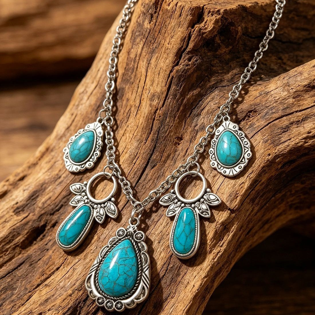 Boho Layered Turquoise Teardrop Necklace