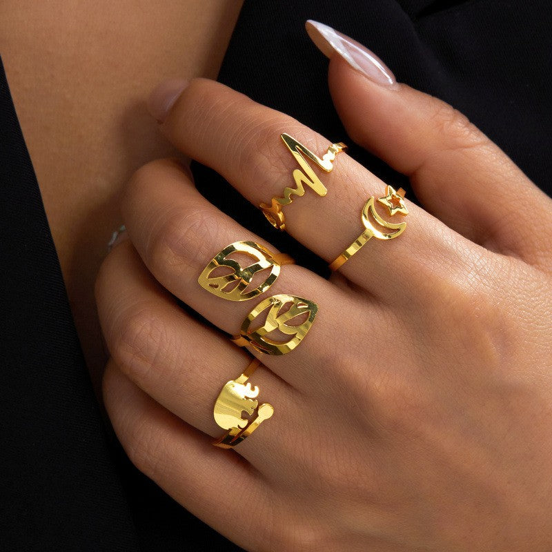 Classy Geometric Floral Stacking Ring Set