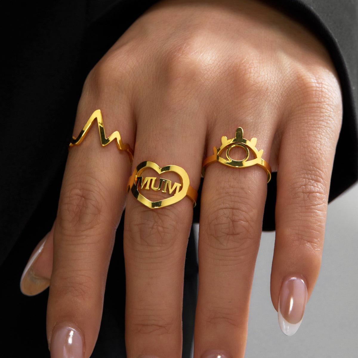 Classy Geometric Floral Stacking Ring Set