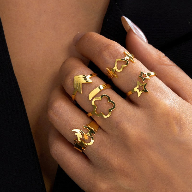Classy Geometric Floral Stacking Ring Set