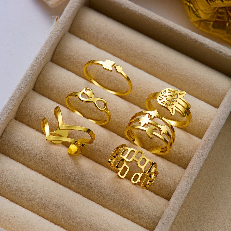Classy Geometric Floral Stacking Ring Set