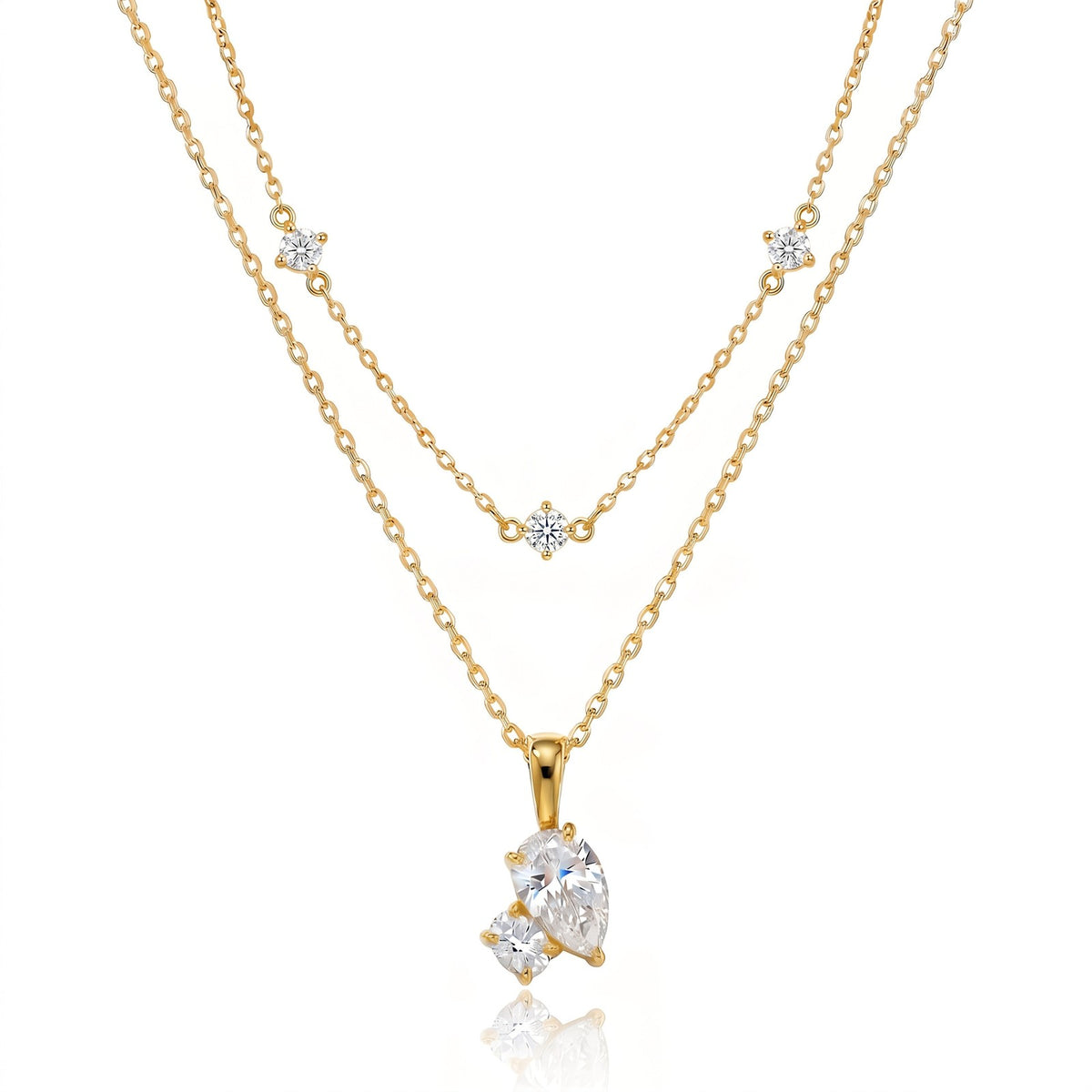 Dainty Layered Bow & Oval CZ Necklace