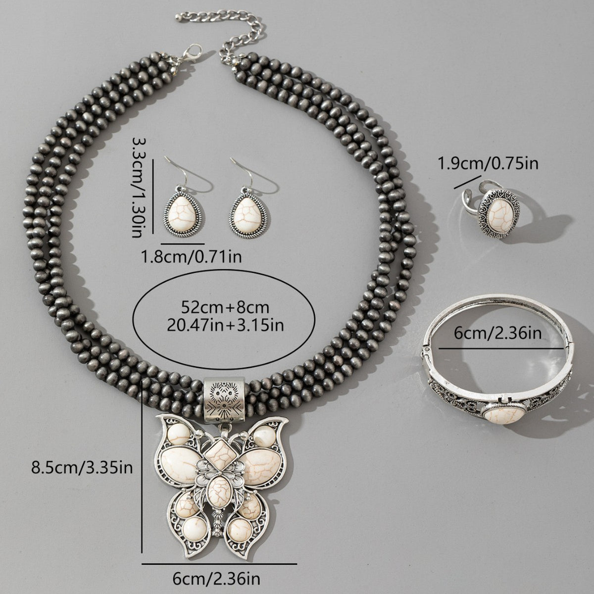 Vintage Butterfly Beaded Necklace, Bracelet & Earring Set