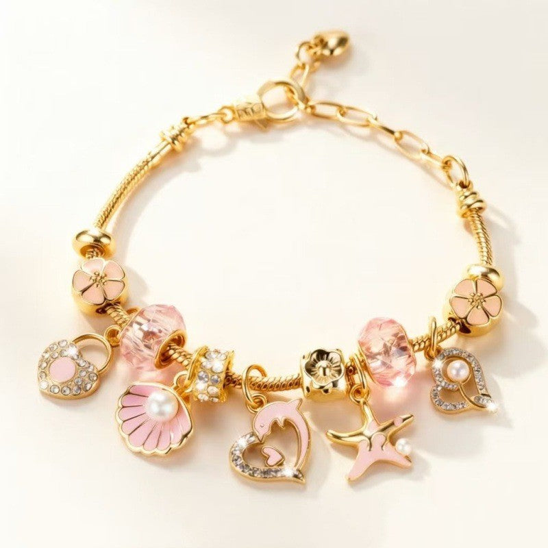 Dainty Green Gem & Lock Charm Bracelet