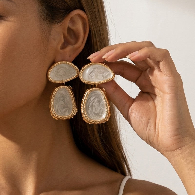 Classy Marbled Resin Geometric Drop Earrings