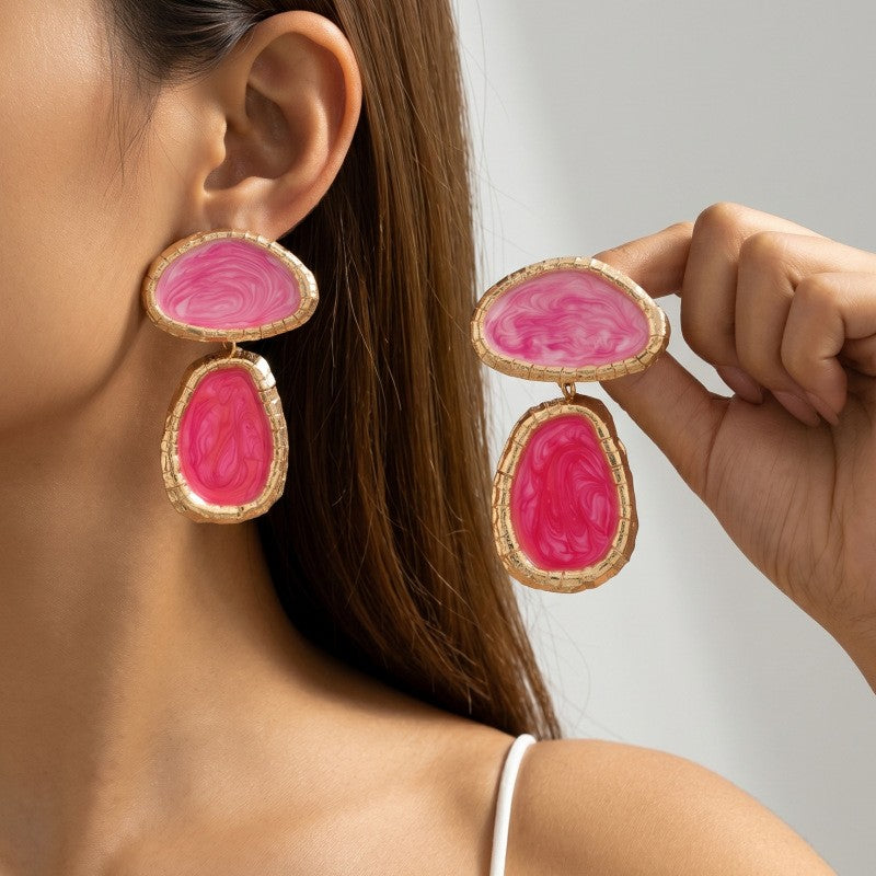 Classy Marbled Resin Geometric Drop Earrings