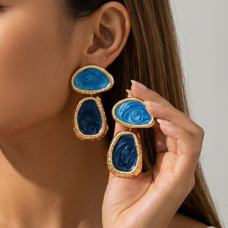 Classy Marbled Resin Geometric Drop Earrings