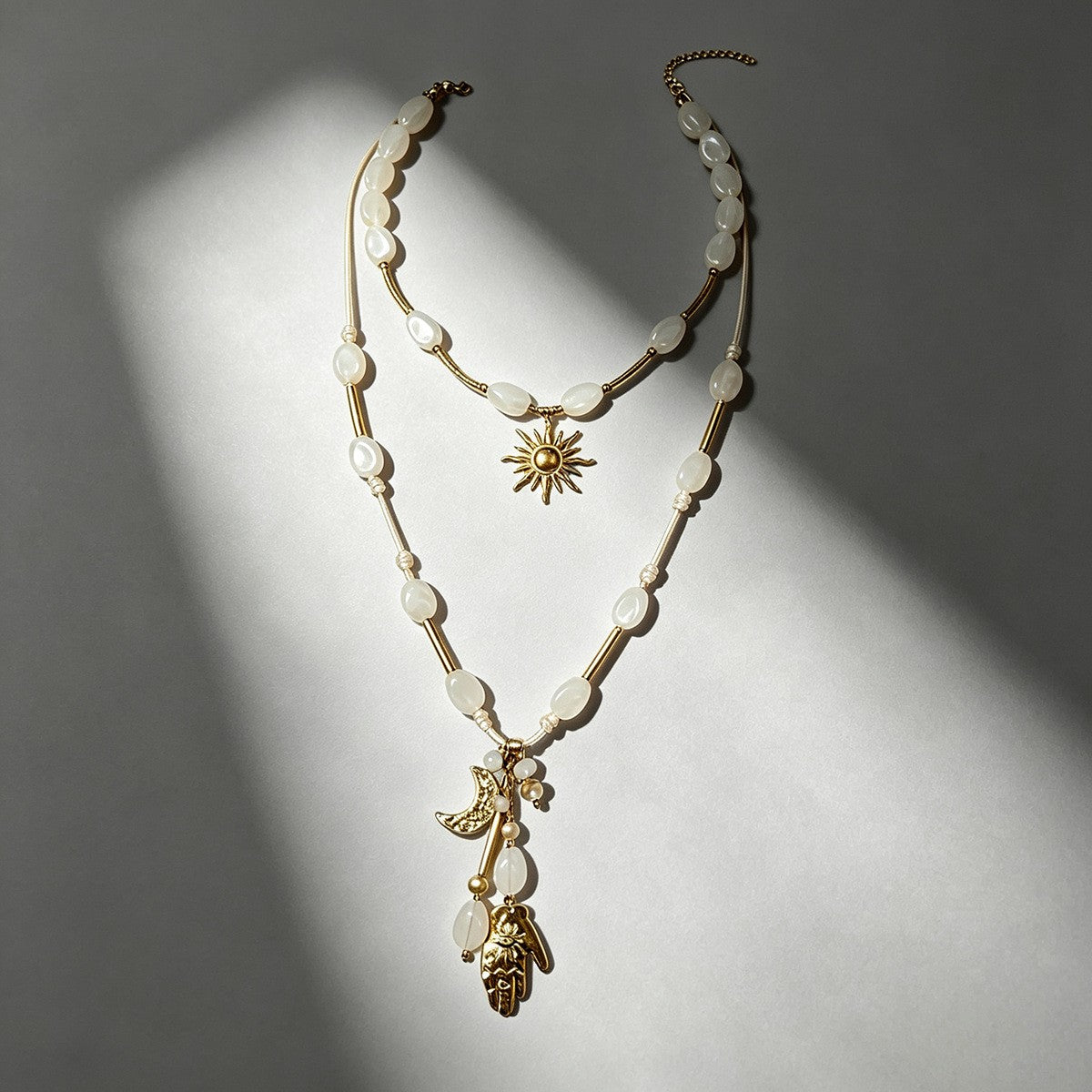 18k Boho Ivory Beaded Sun Necklace