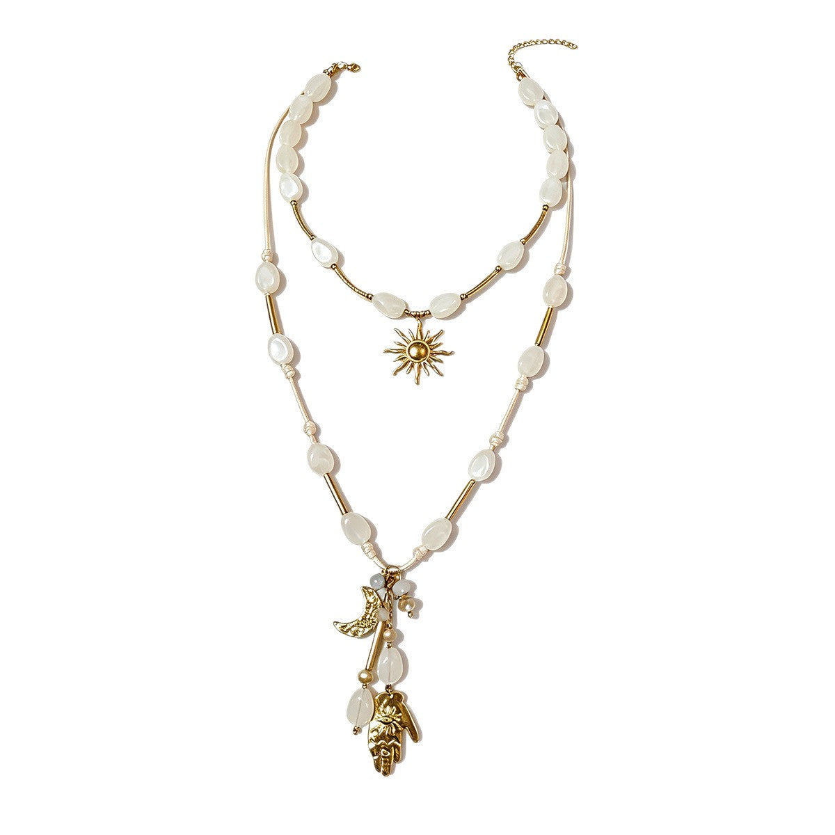 18k Boho Ivory Beaded Sun Necklace