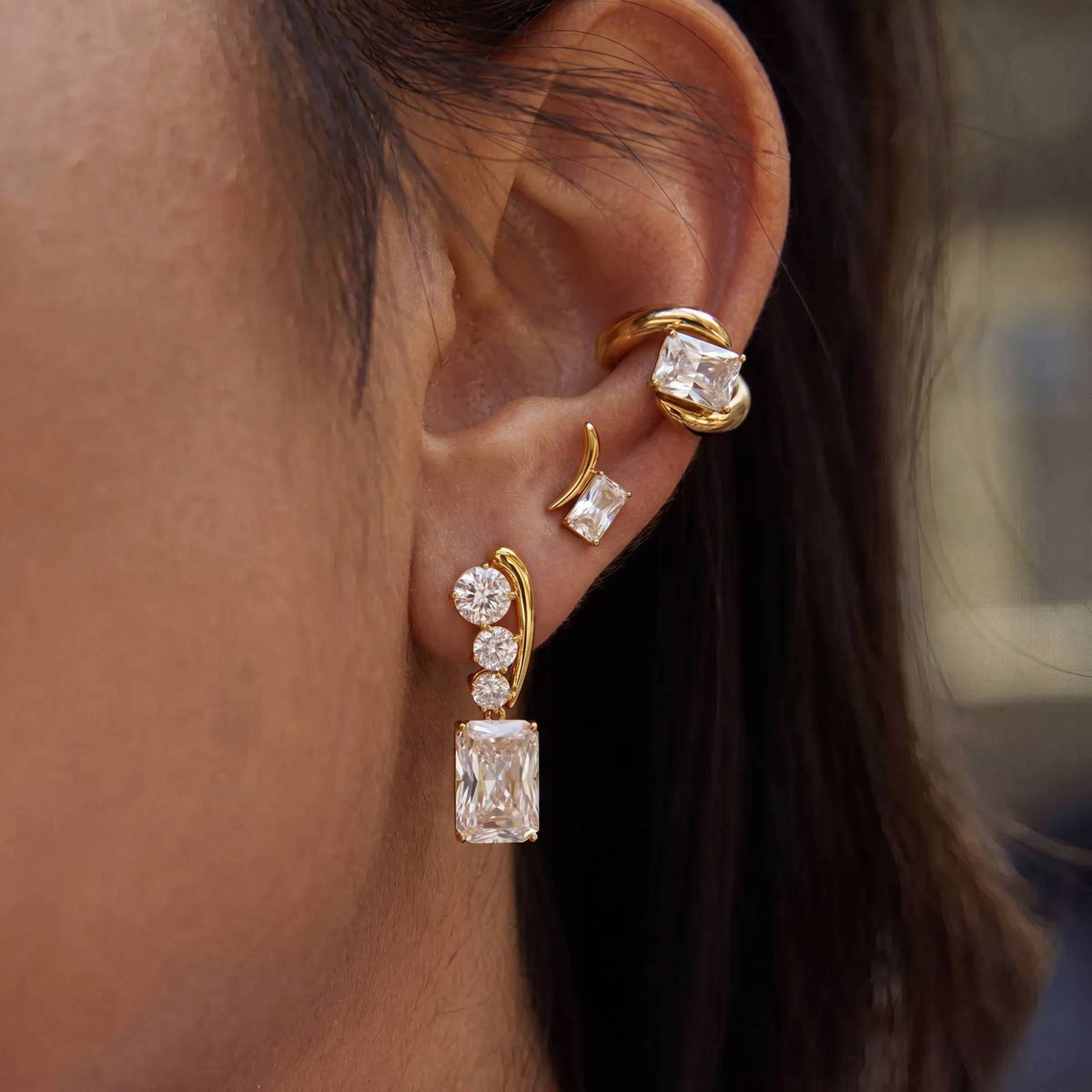 Classy Geometric CZ Ear Cuff Set