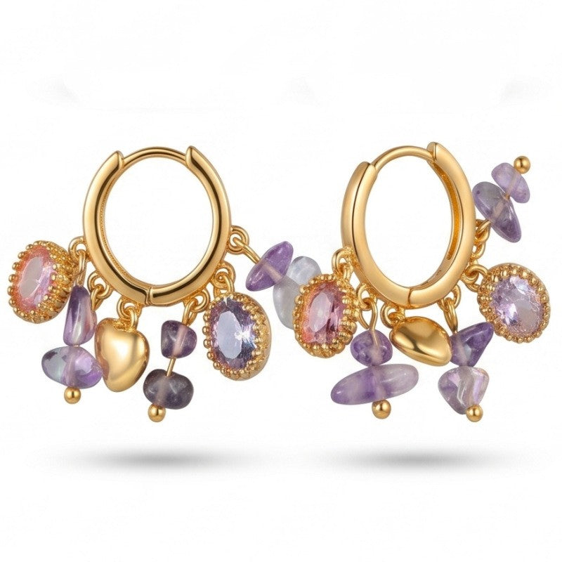 Boho Multicolor Gem Cluster Huggie Earrings