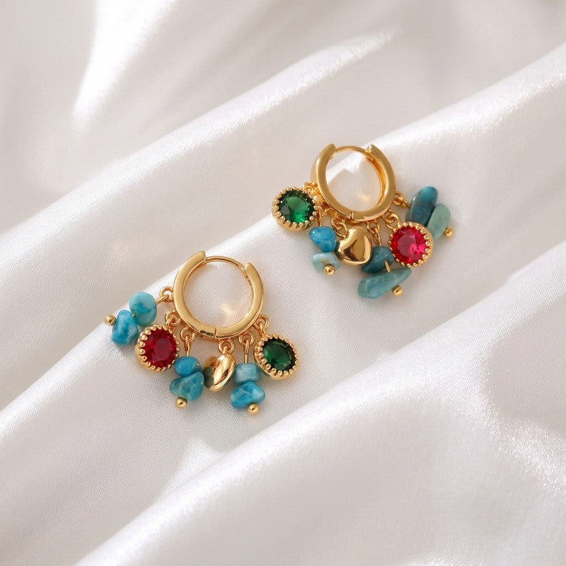 Boho Multicolor Gem Cluster Huggie Earrings