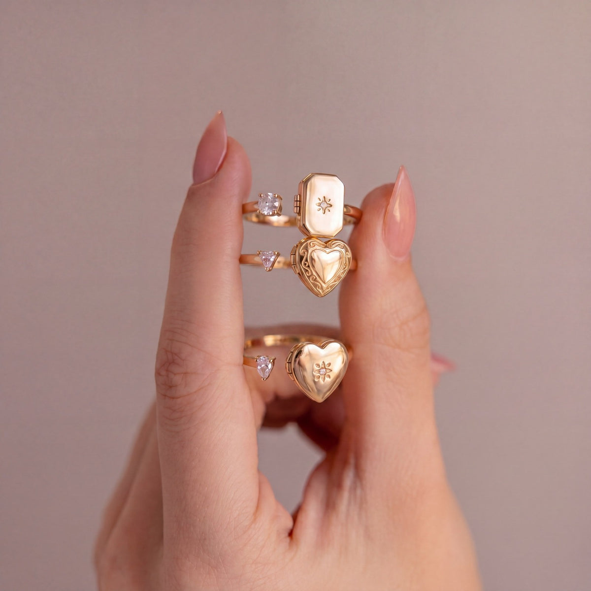Romantic Heart Locket Ring Set