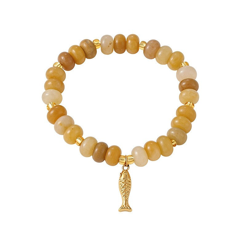 Boho Multi-Color Chalcedony Fish Charm Bracelet Set