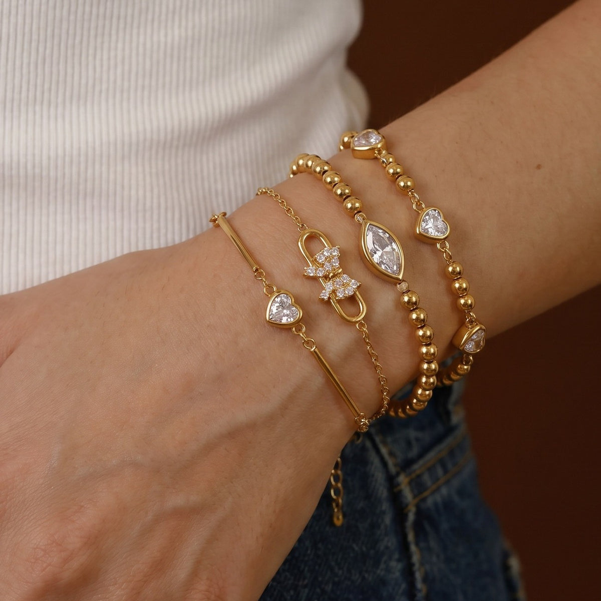 Dainty Heart Marquise Zircon Bracelet Set