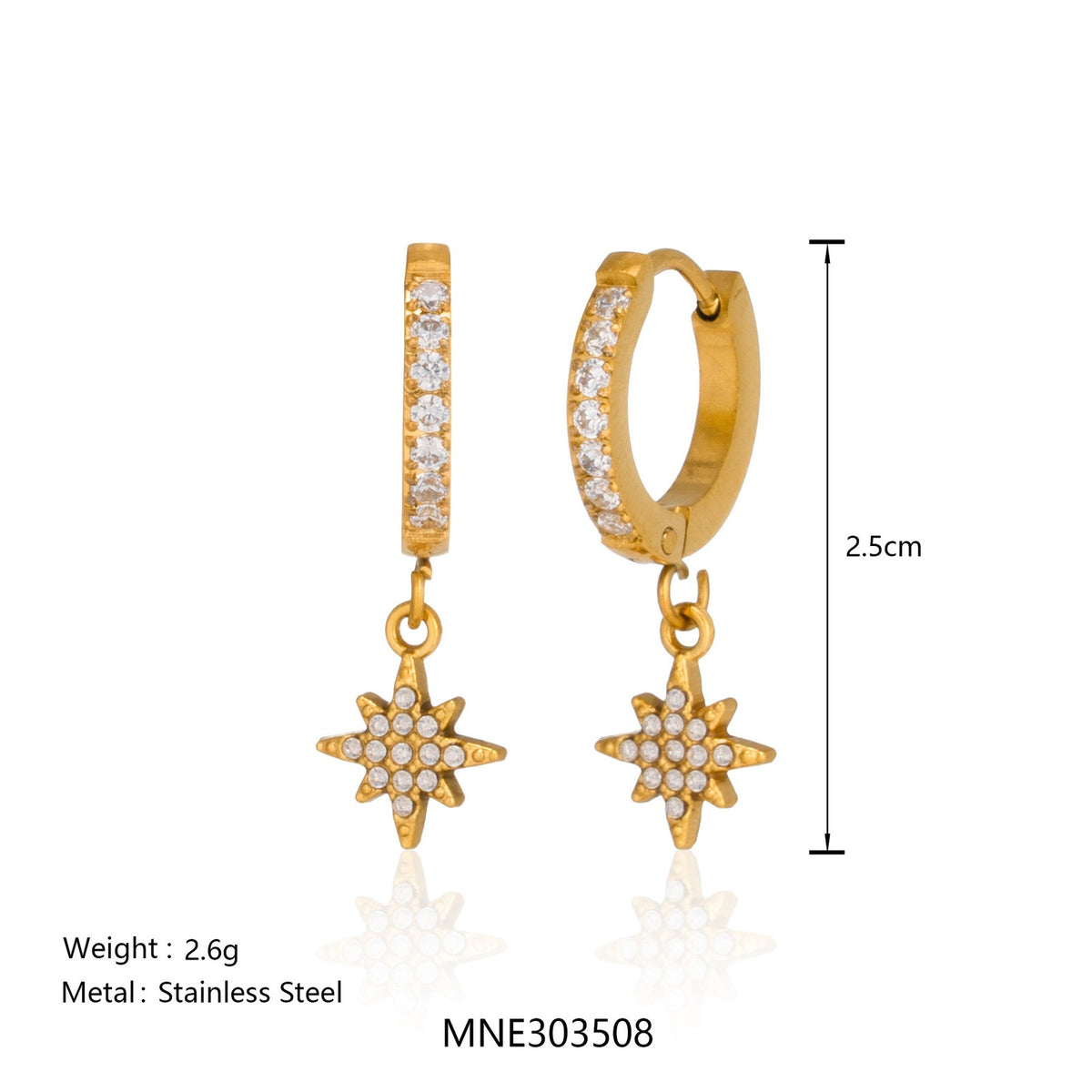 Dainty North Star Huggie Hoop Earrings