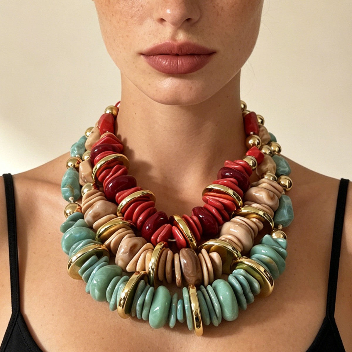 Boho Multi-Color Resin Disc Statement Necklace