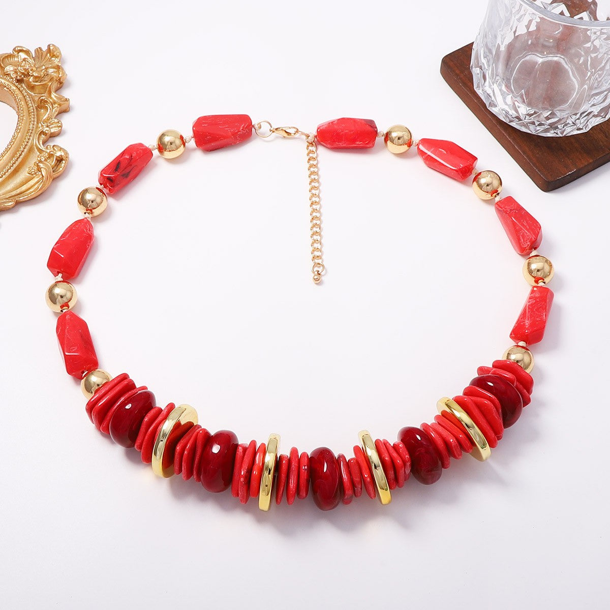 Boho Multi-Color Resin Disc Statement Necklace