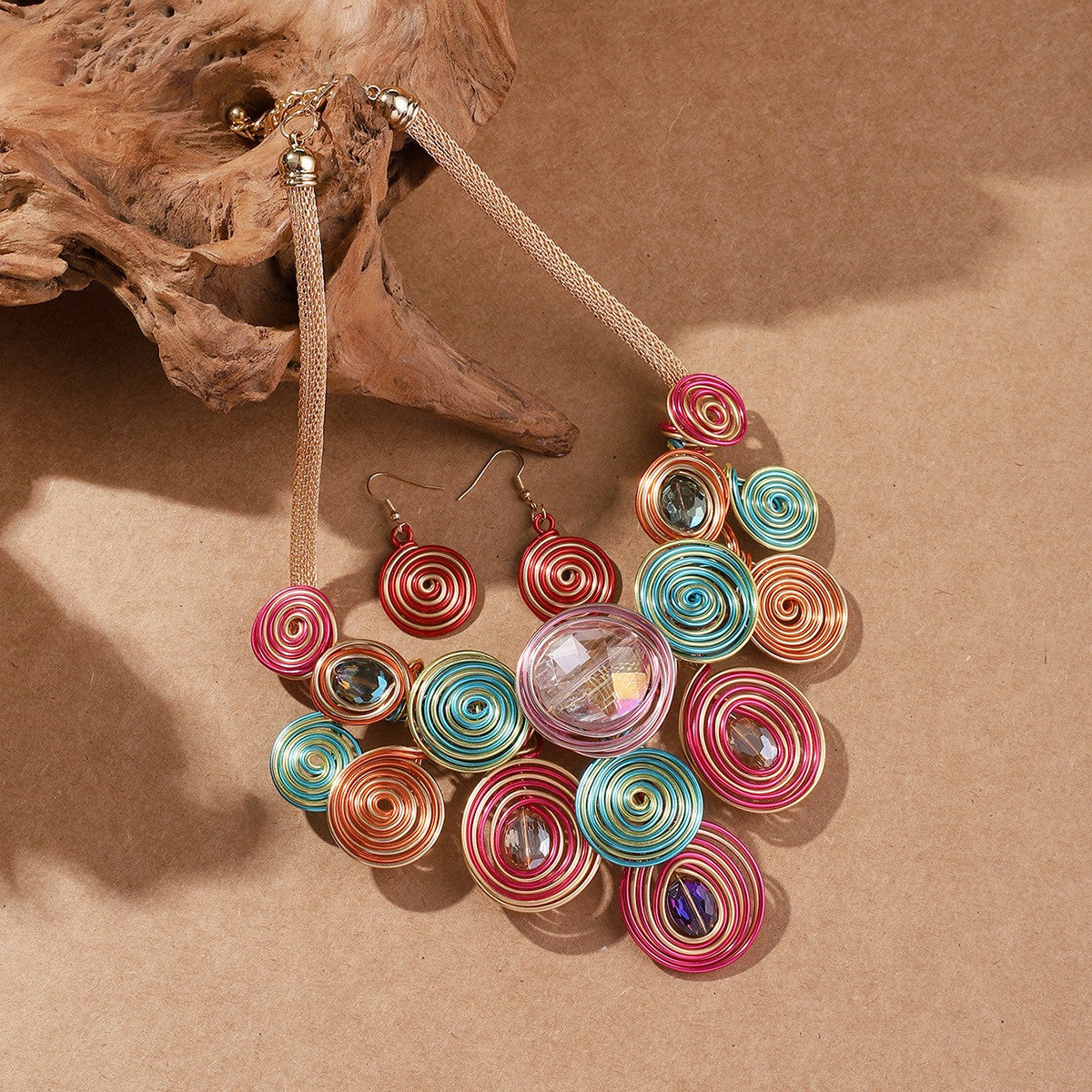 Boho Colorful Spiral Wire Necklace & Earring Set