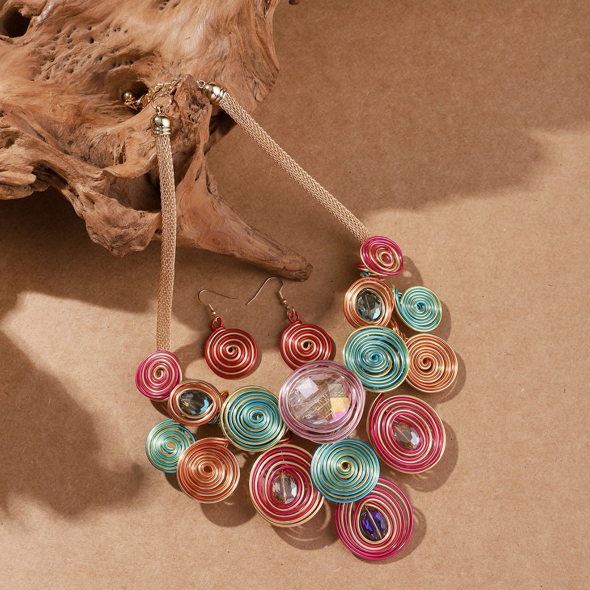 Boho Colorful Spiral Wire Necklace & Earring Set