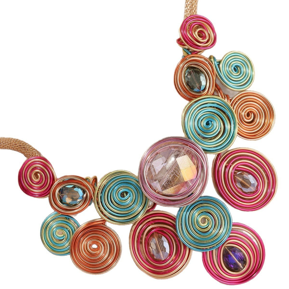 Boho Colorful Spiral Wire Necklace & Earring Set