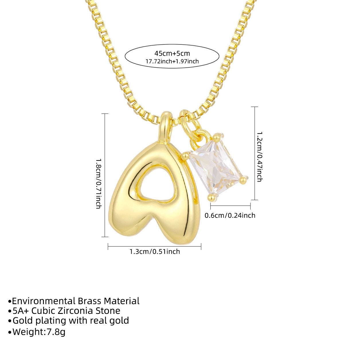 18k Dainty Heart & Zircon Initial Necklace