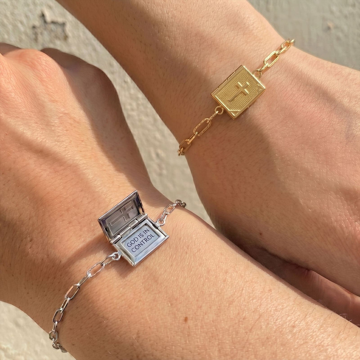 Dainty Geometric Cross Locket Bracelet