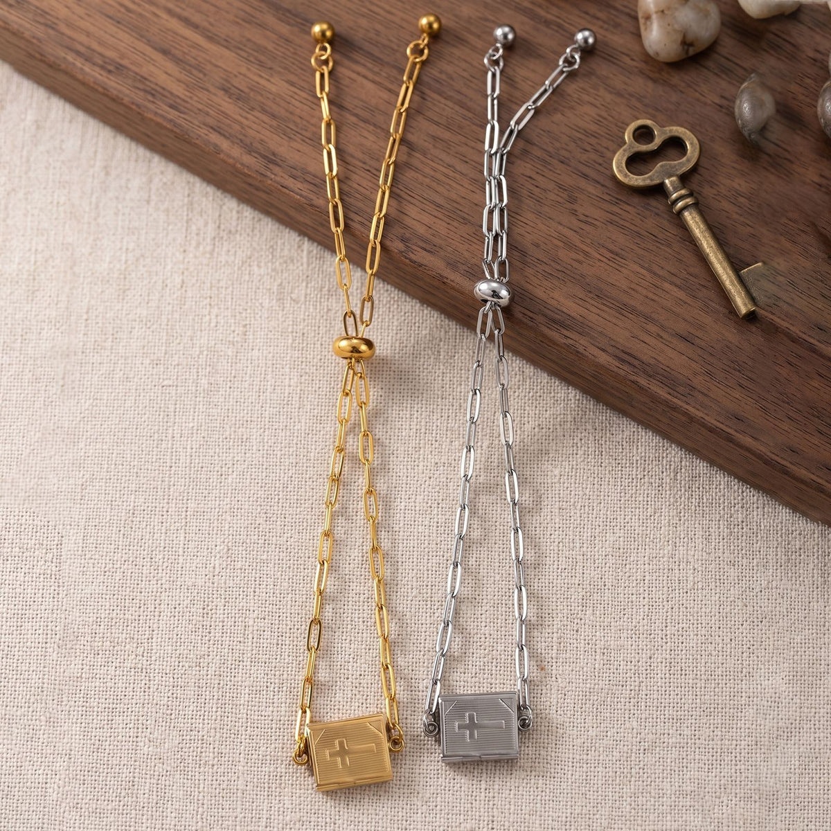 Dainty Geometric Cross Locket Bracelet