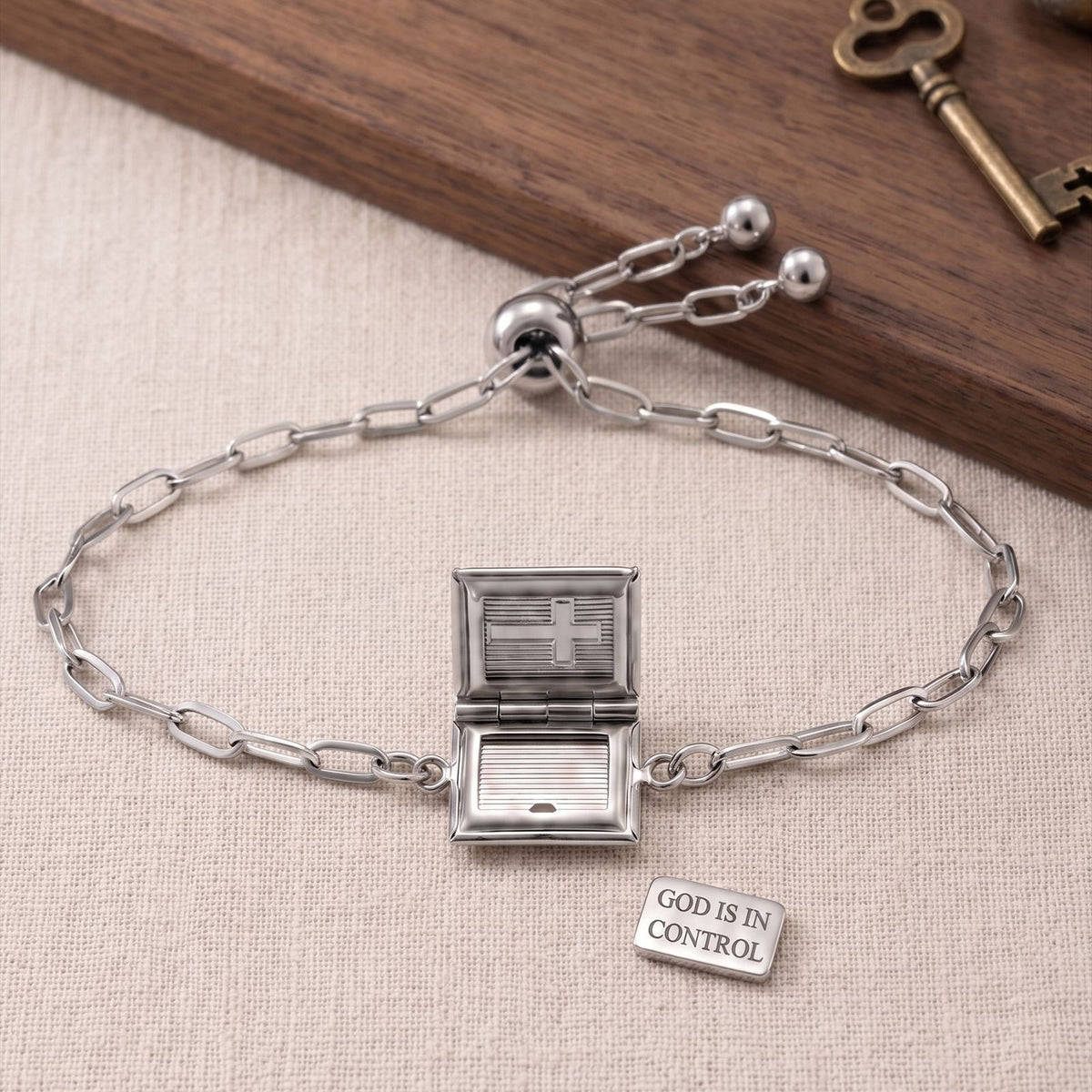 Dainty Geometric Cross Locket Bracelet