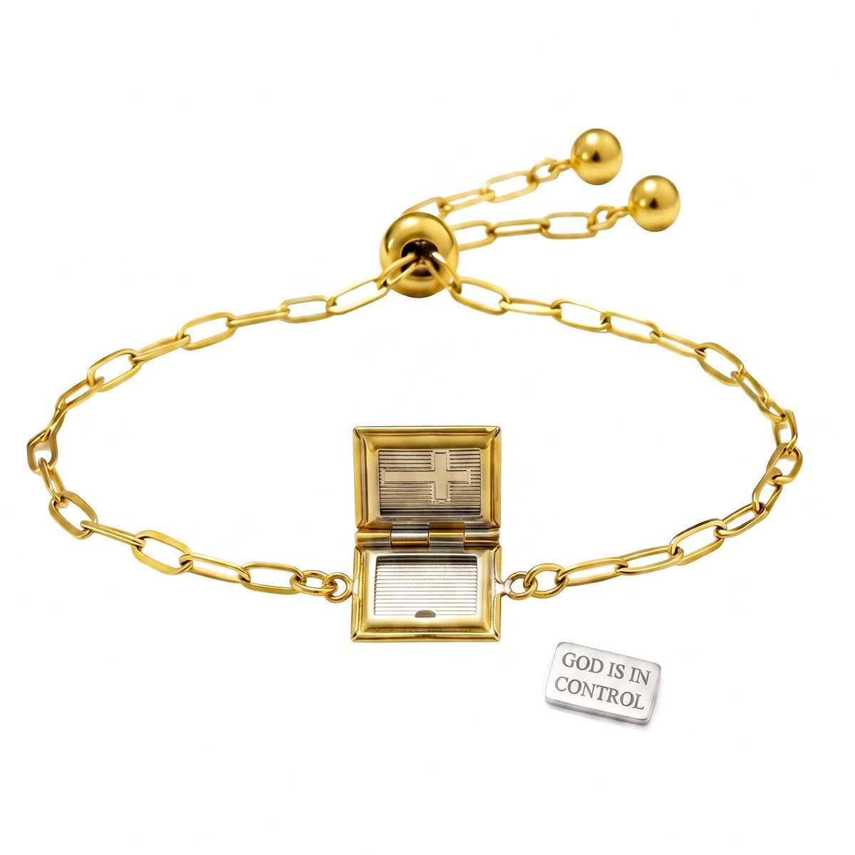 Dainty Geometric Cross Locket Bracelet