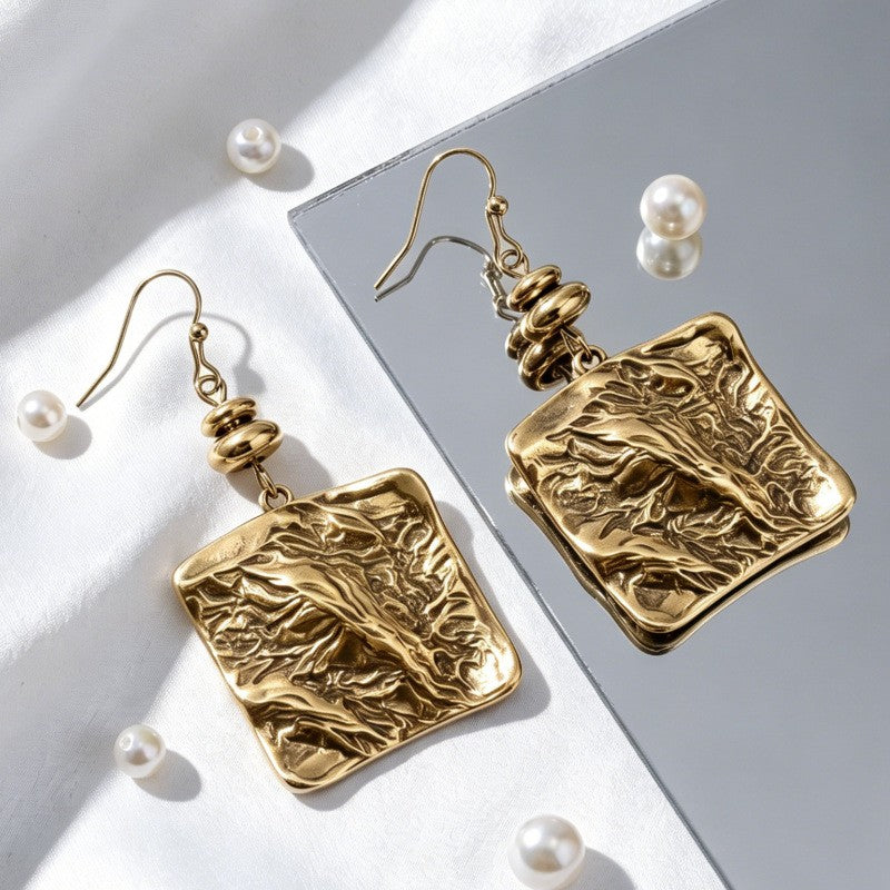 Classy Vintage Textured Square Drop Earrings