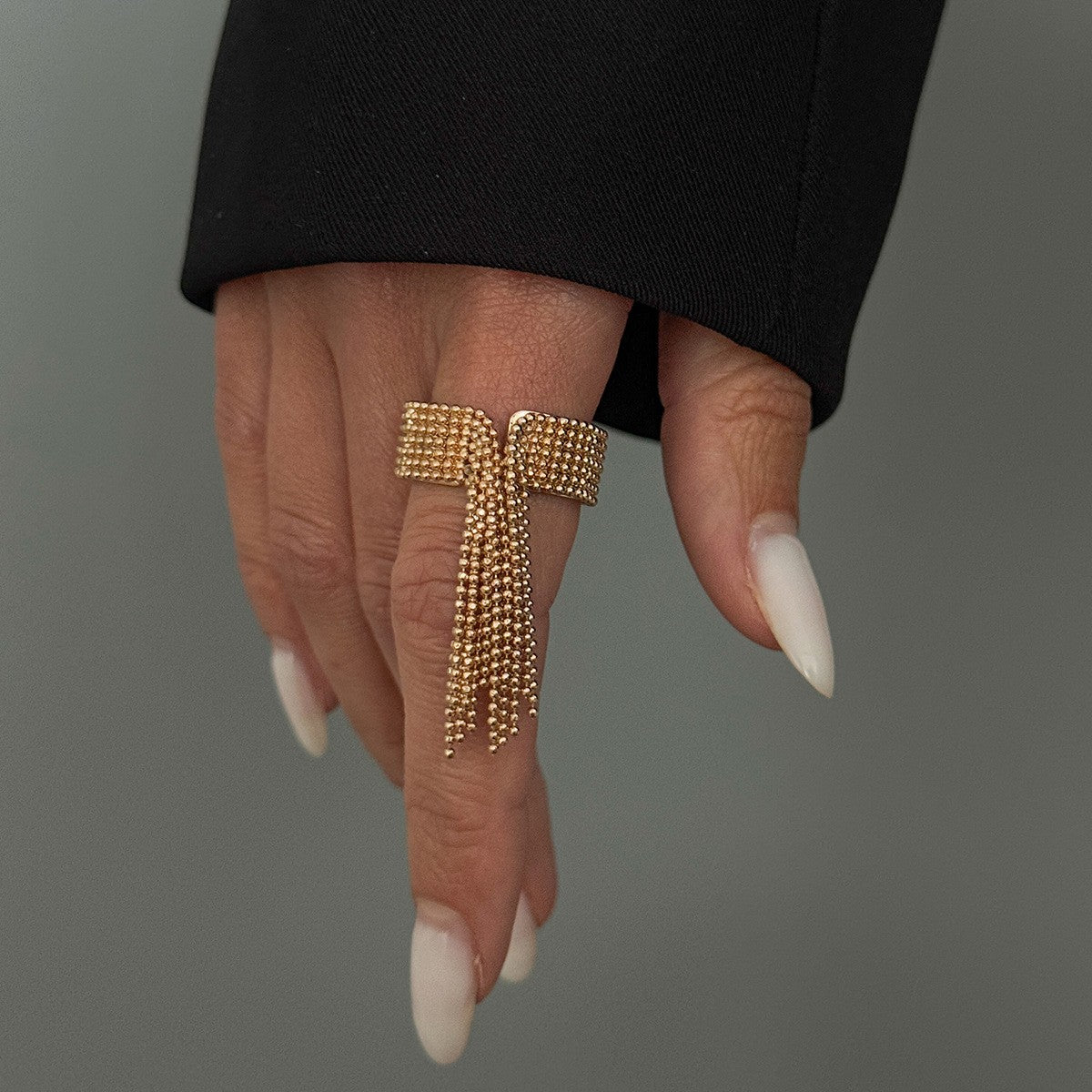 Classy Geometric Beaded Tassel Ring