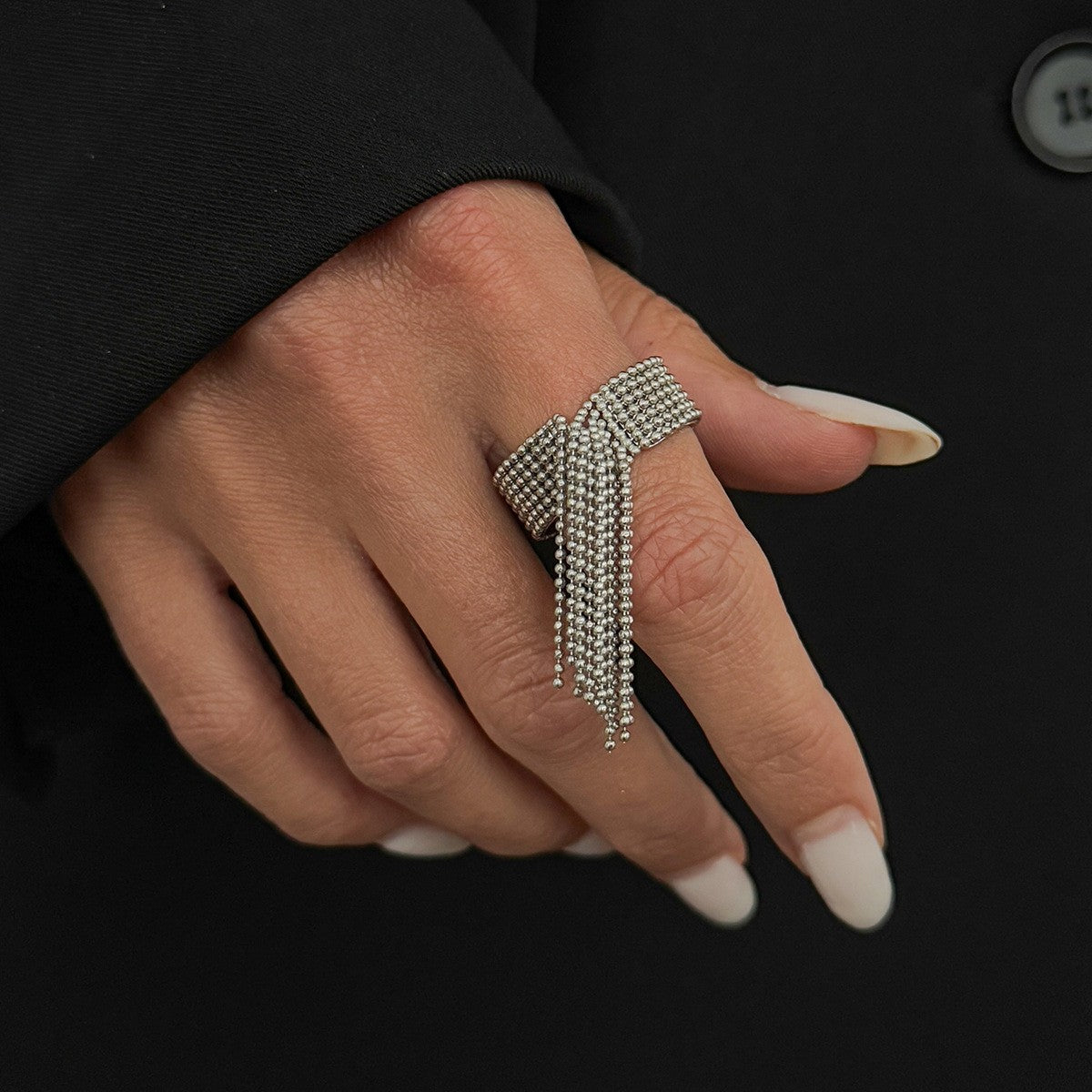 Classy Geometric Beaded Tassel Ring