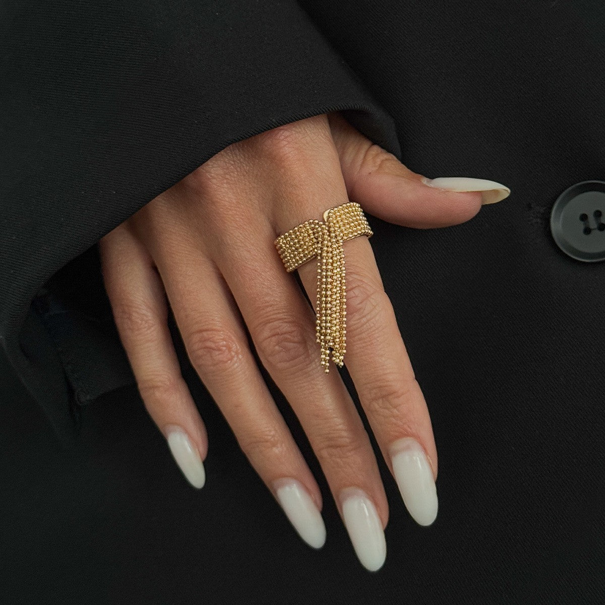 Classy Geometric Beaded Tassel Ring