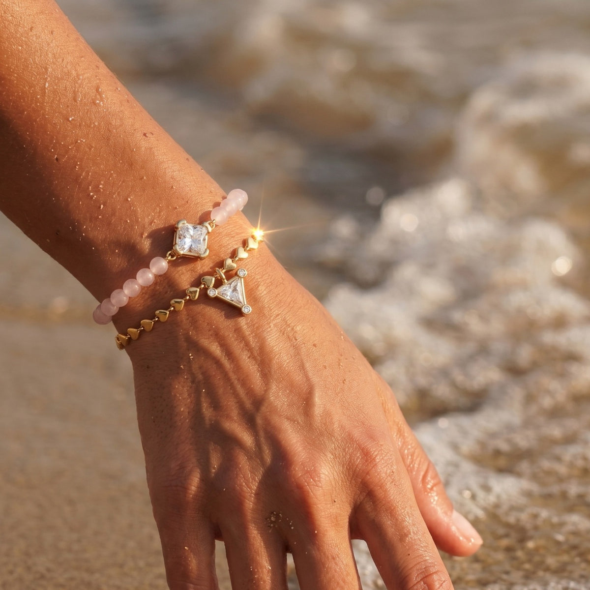 4pc Dainty Geometric & Heart CZ Bracelet Set