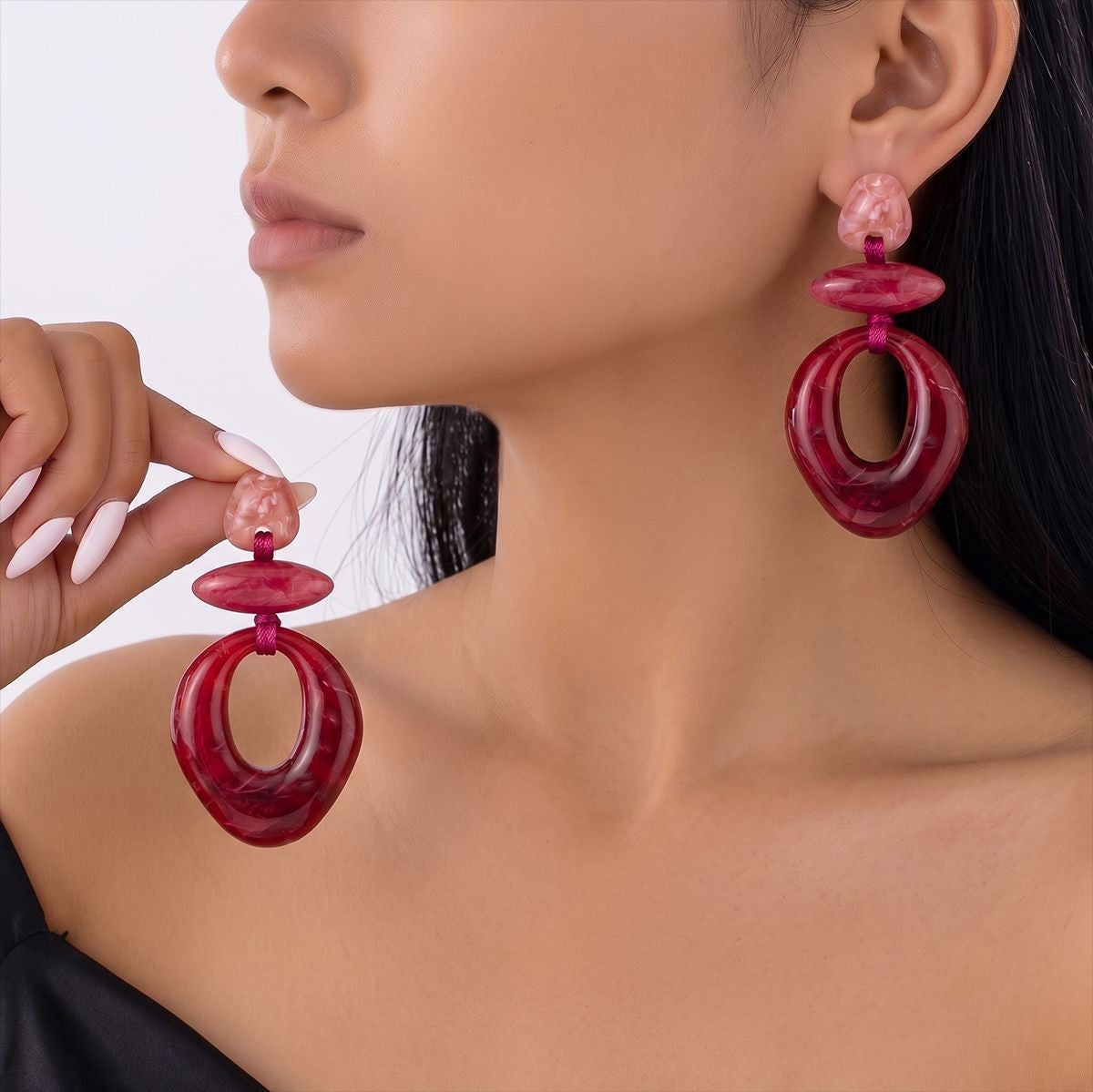 Classy Green Geometric Resin Drop Earrings