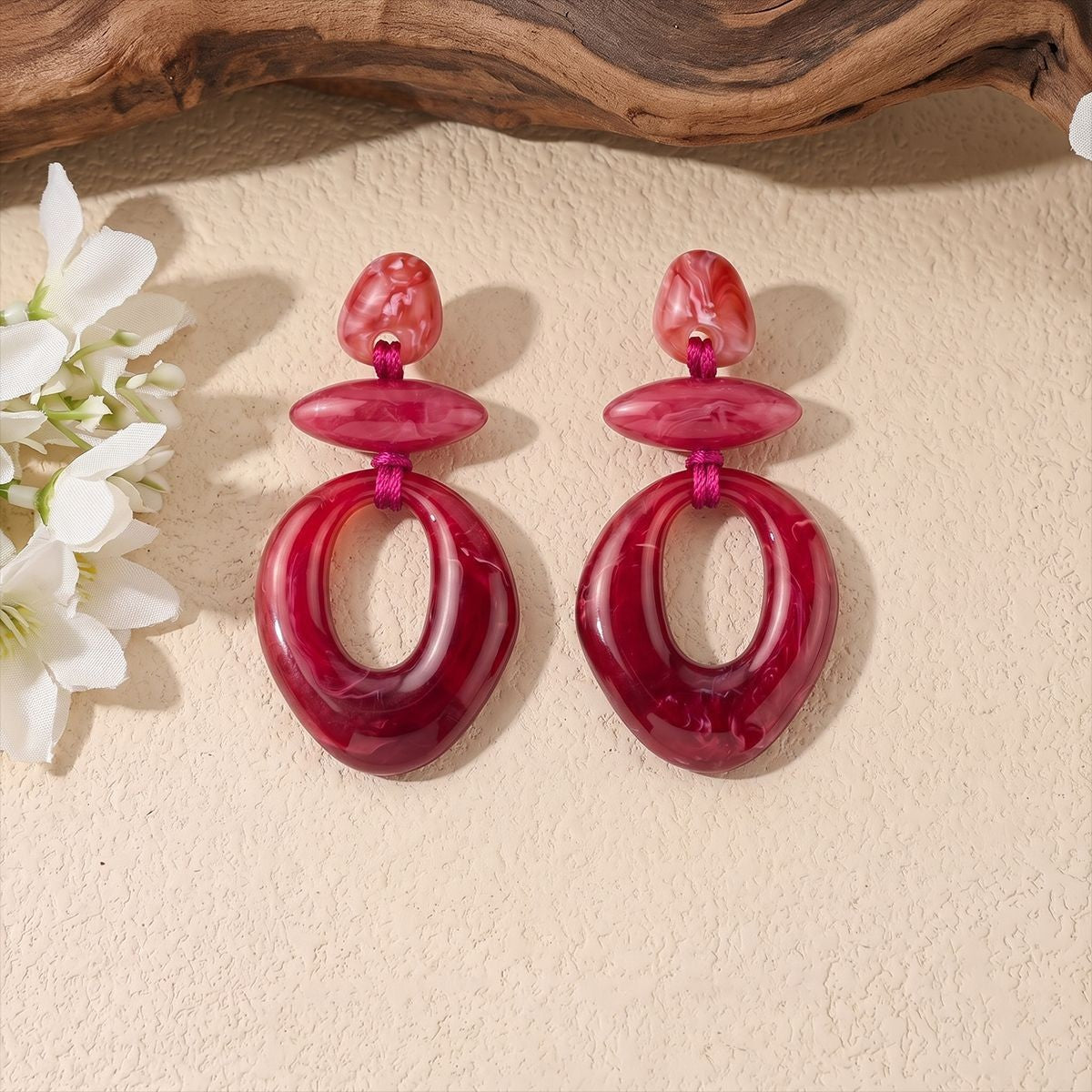 Classy Green Geometric Resin Drop Earrings