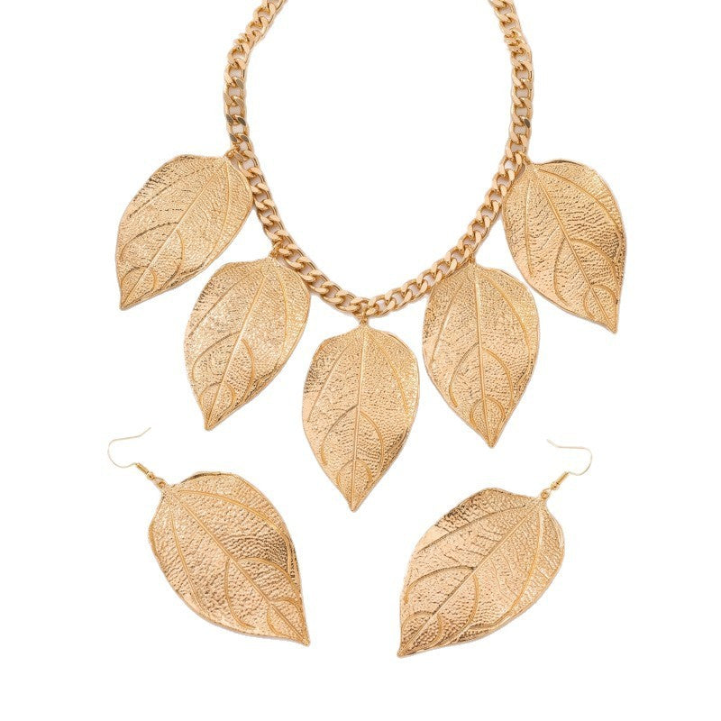 Classy Textured Leaf Necklace & Earring Set