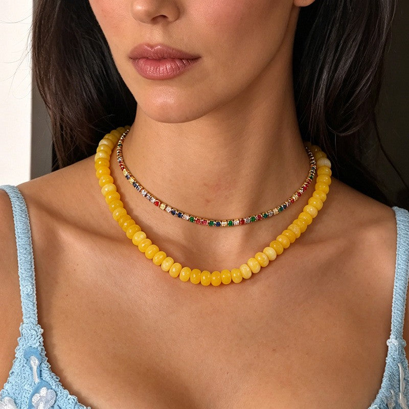 Boho Yellow Stone & Gem Tennis Necklace