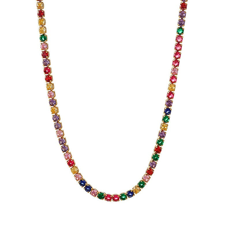 Boho Yellow Stone & Gem Tennis Necklace
