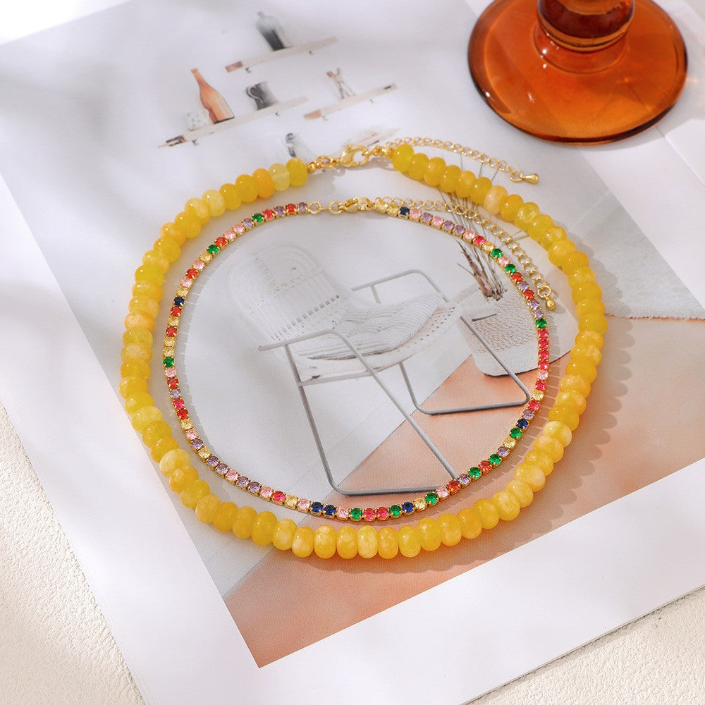 Boho Yellow Stone & Gem Tennis Necklace
