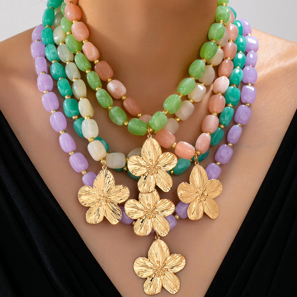 Boho Colorful Beaded Floral Necklace