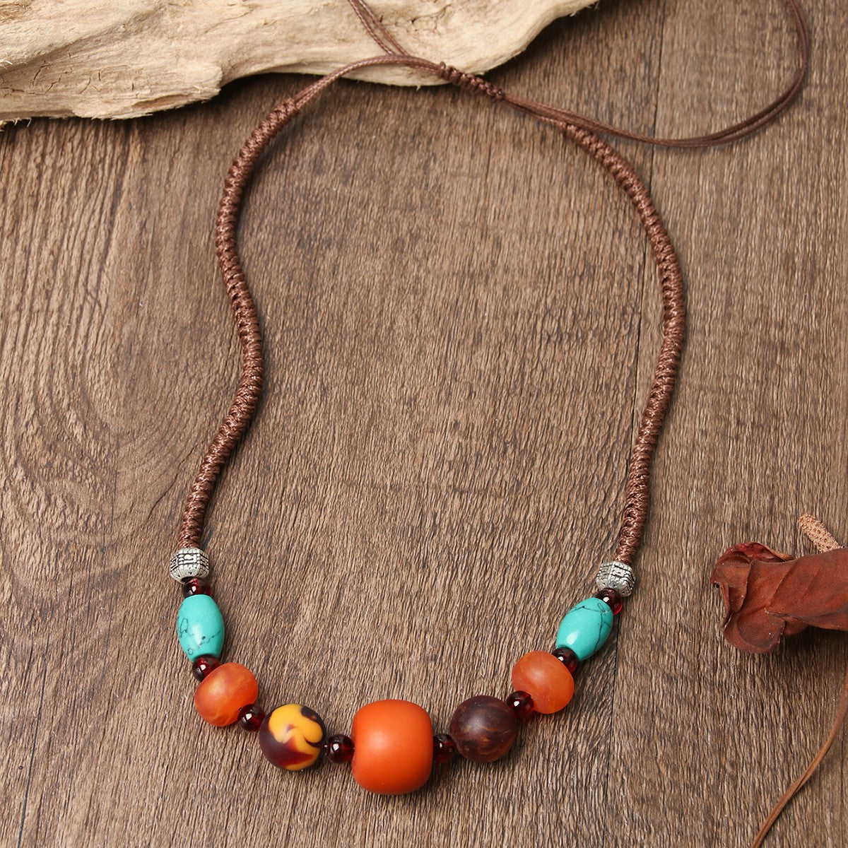 Boho Braided Turquoise Bead Necklace