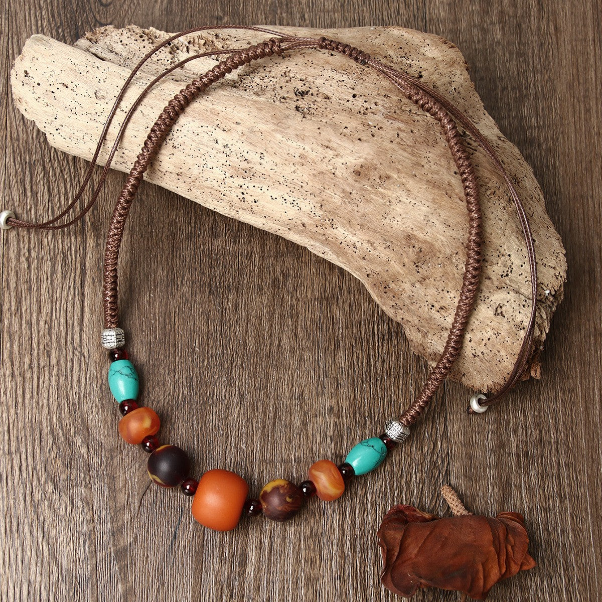 Boho Braided Turquoise Bead Necklace