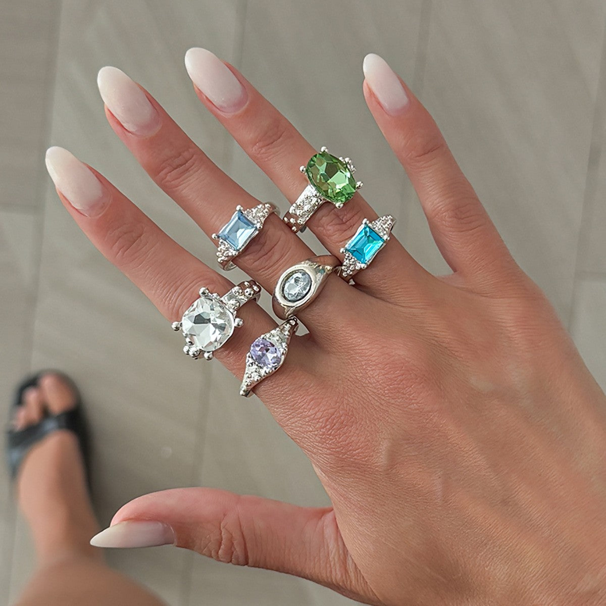 Classy Multicolor Geometric Gemstone Ring Set